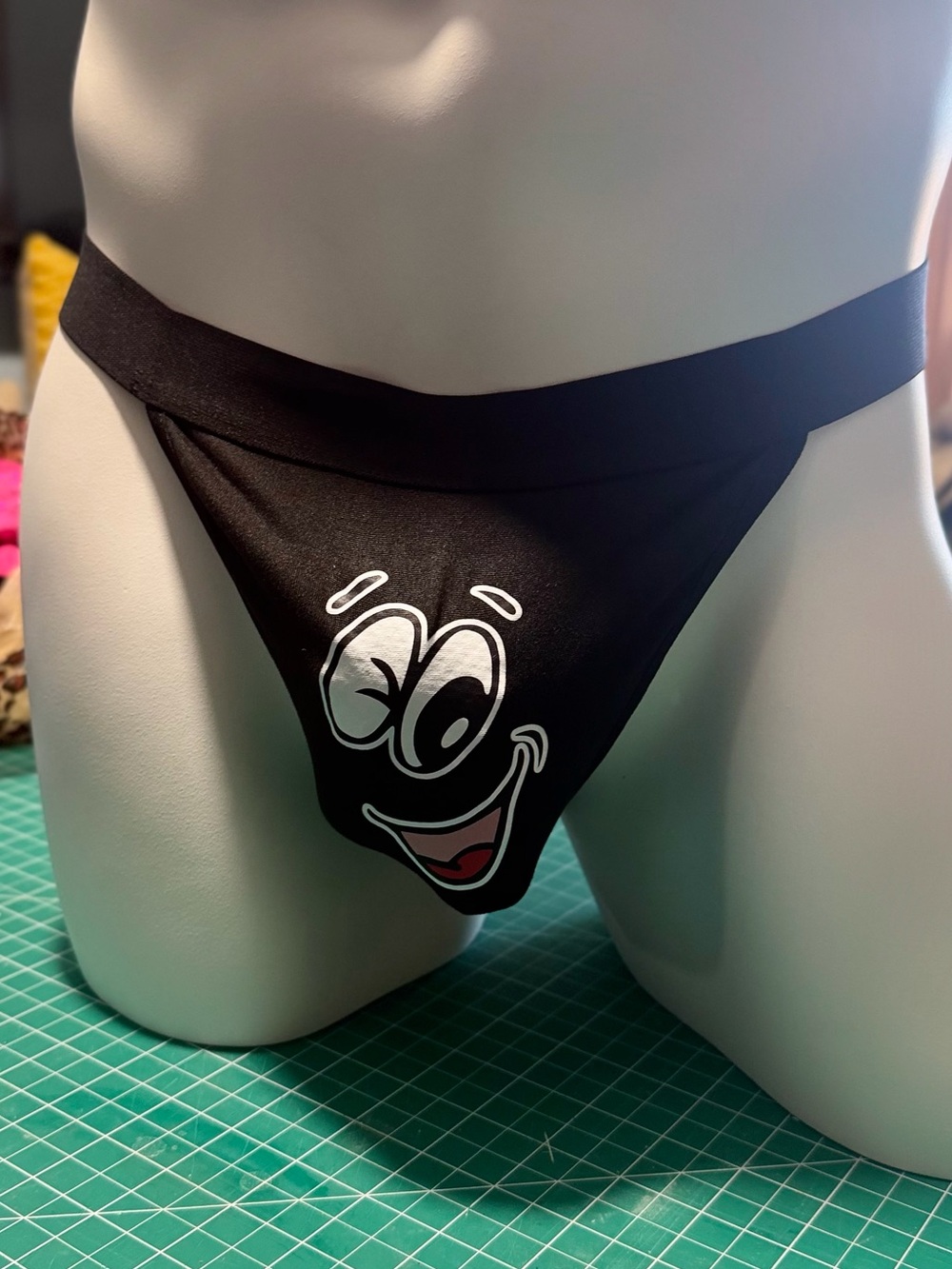 Black Graphic Jockstrap with Smiley Face